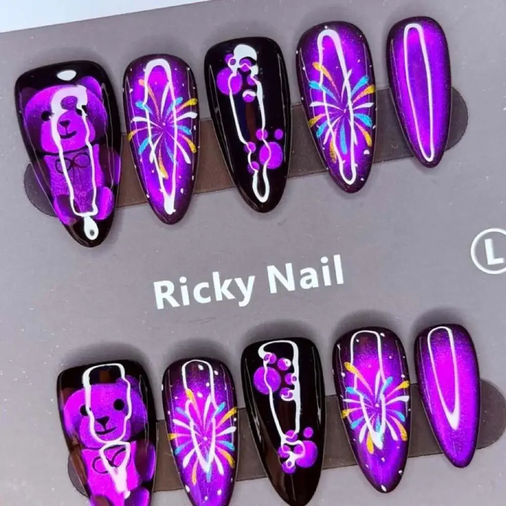 Ricky Nail Purple Cat-Eye Press-On Nails Size Large